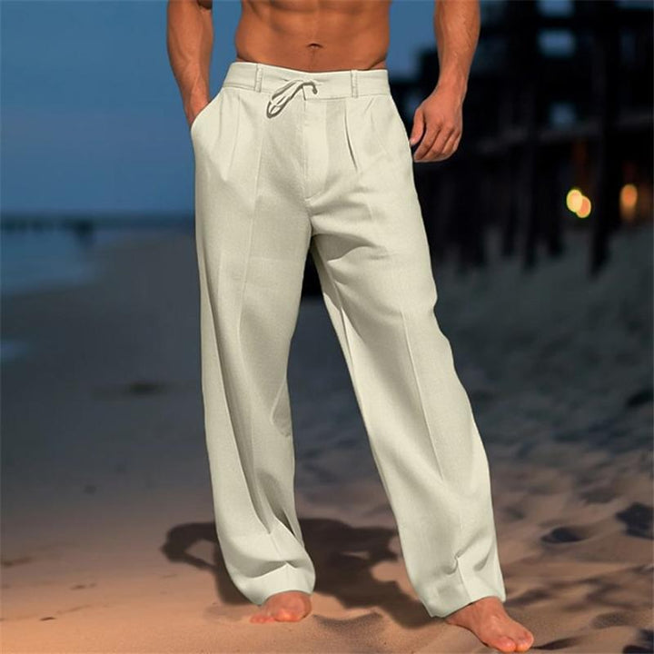 Versatile men's white wide leg pants, perfect for summer style & everyday comfortable, relaxed fit casual wear.