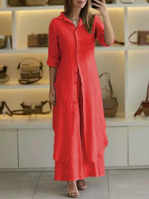 Women's Linen Shirt & Wide Leg Trouser Set