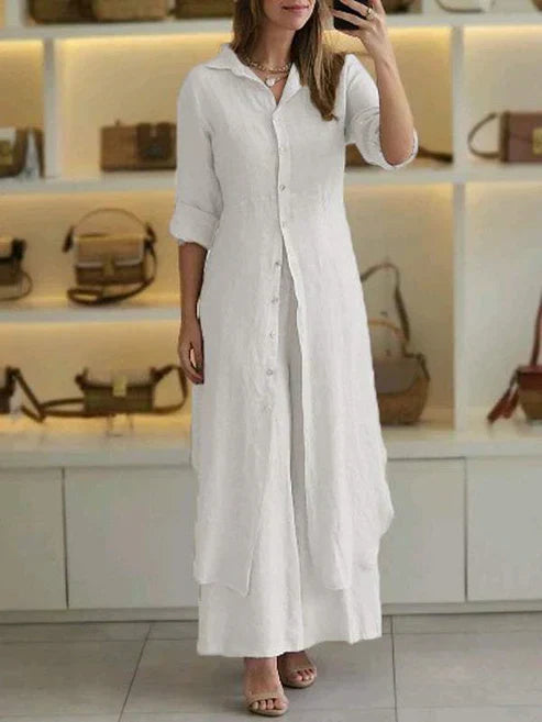 Women's Linen Shirt & Wide Leg Trouser Set