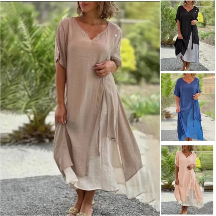 Women's Layered Asymmetric Midi Dress