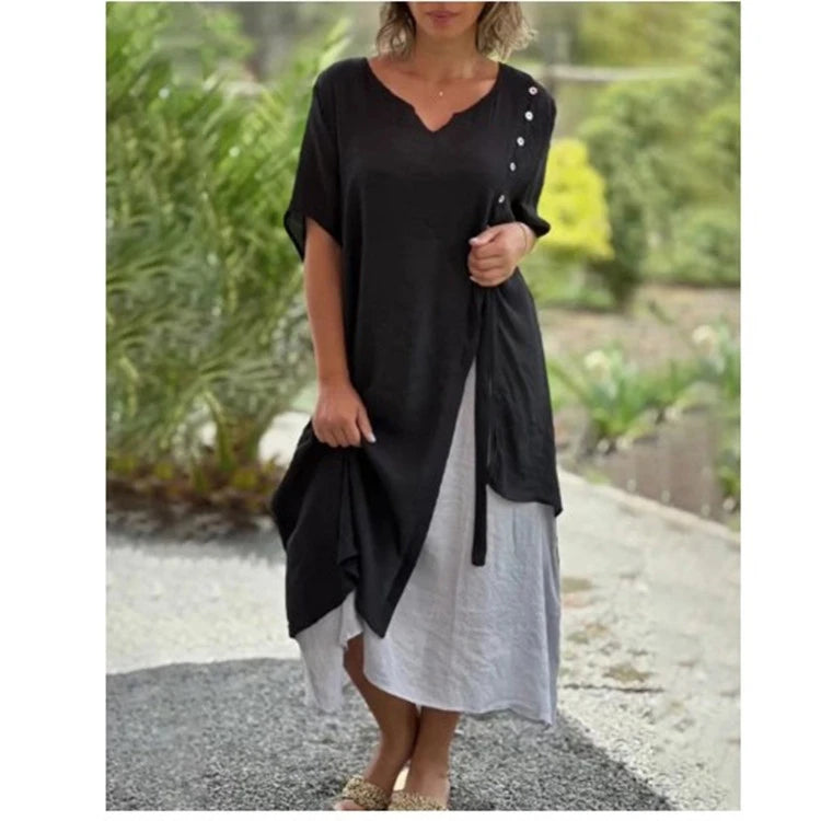 Women's Layered Asymmetric Midi Dress
