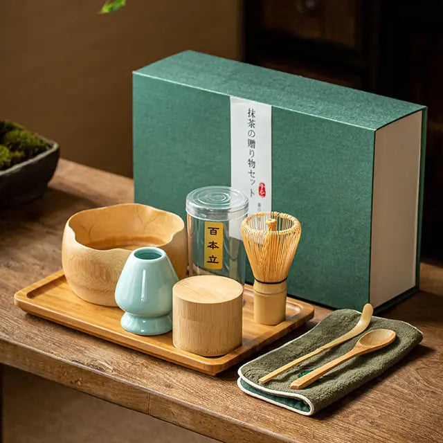 Authentic Japanese Matcha Ceremony tools: bamboo Chasen, Chashaku, & whisk holder.