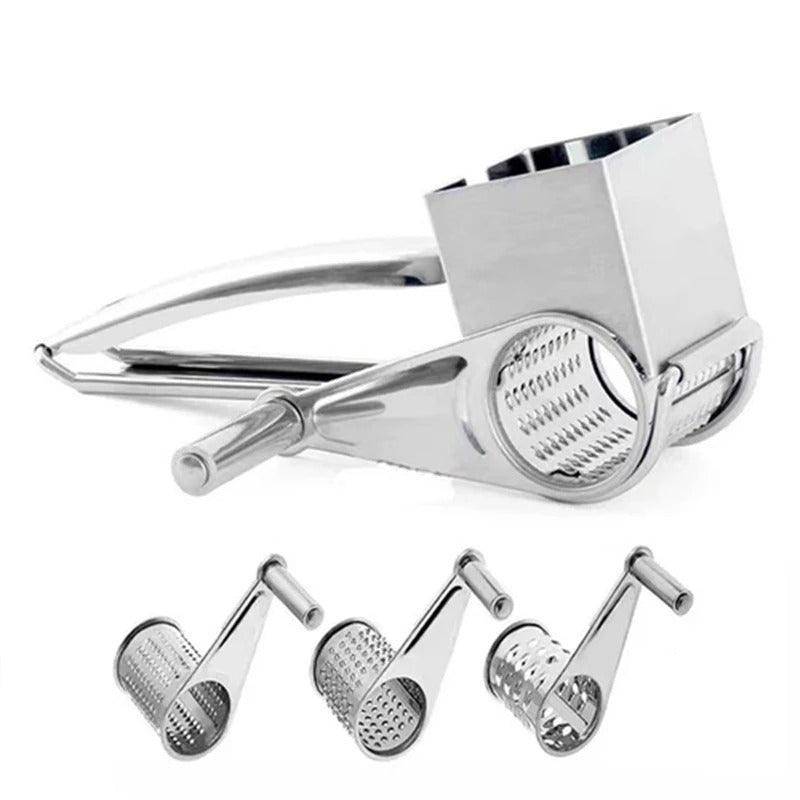 Multi-purpose manual rotary grater, essential kitchen tool for cheese, vegetables, & more.