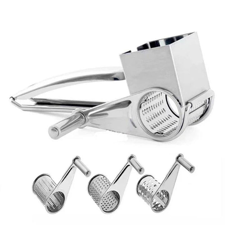 Multi-purpose manual rotary grater, essential kitchen tool for cheese, vegetables, & more.