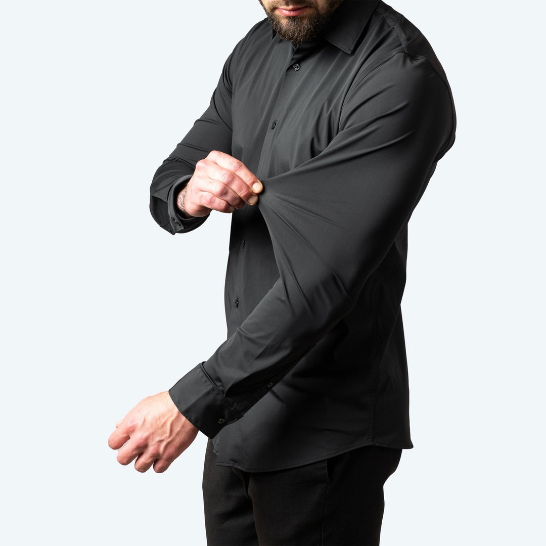 Modern men's long sleeve slim fit shirt, tailored for a sharp, smart professional appearance.
