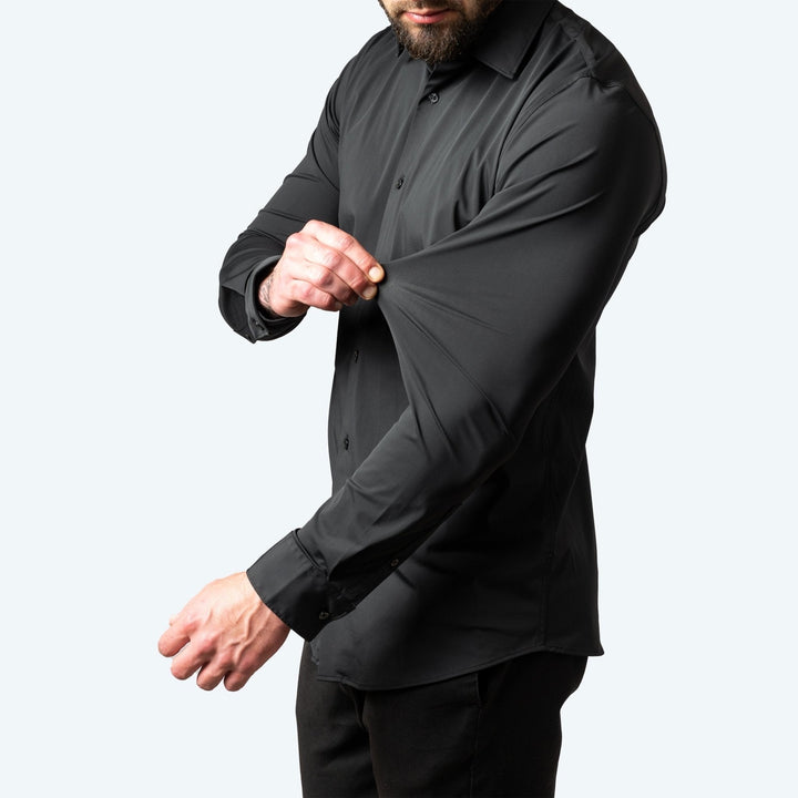Modern men's long sleeve slim fit shirt, tailored for a sharp, smart professional appearance.