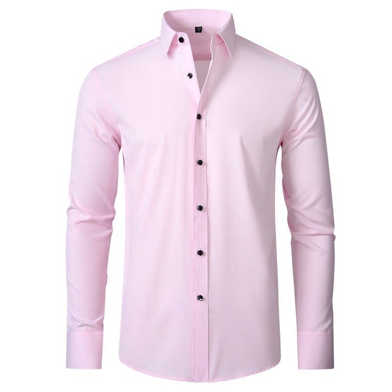 Close-up of men's stretch shirt fabric, highlighting slim fit, tailored quality & comfort.