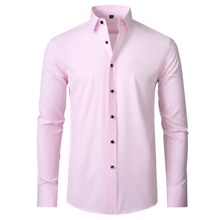 Close-up of men's stretch shirt fabric, highlighting slim fit, tailored quality & comfort.