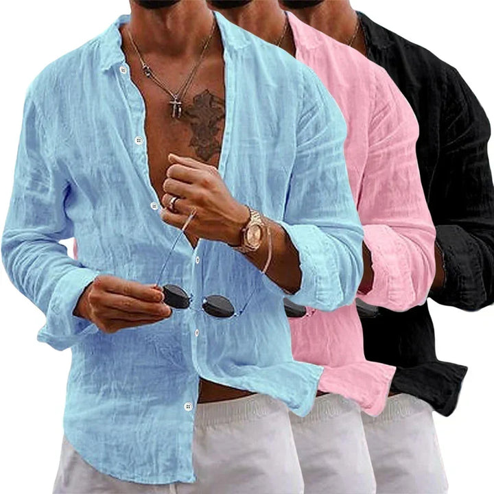 Men's casual long sleeve button-up shirt in a relaxed fit, ideal for summer, beachwear & holidays.