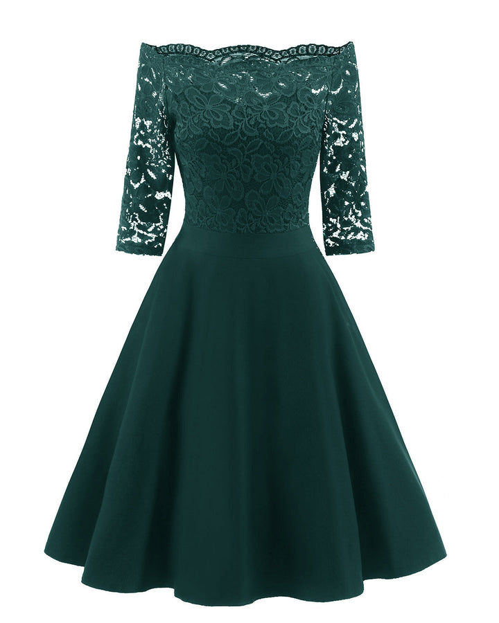 Chic women's off-shoulder midi dress. Elegant formal or cocktail party wear, suitable for evening special occasions.