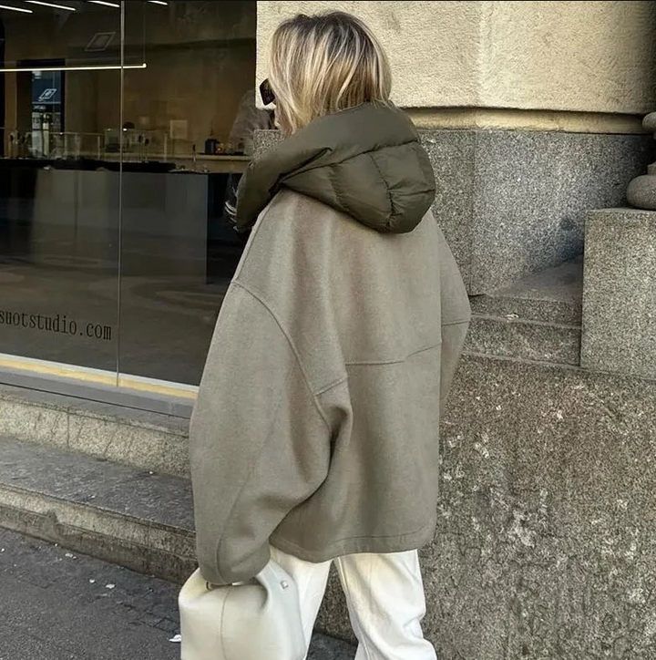 Karina | Women's Oversized Hooded Long Coat - Khaki - Image 2