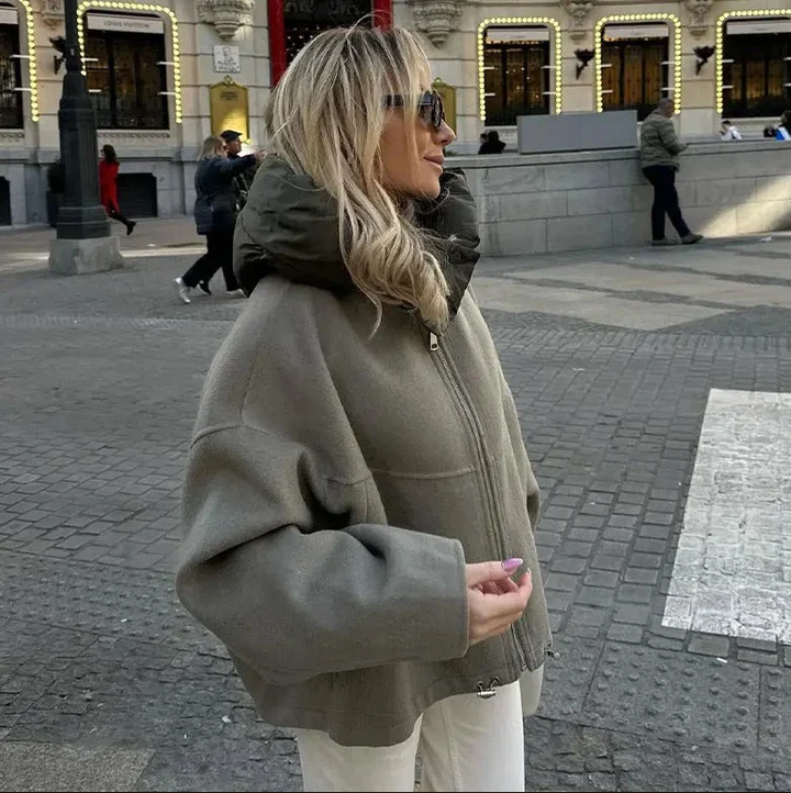 Karina | Women's Oversized Hooded Long Coat - Khaki - Image 3