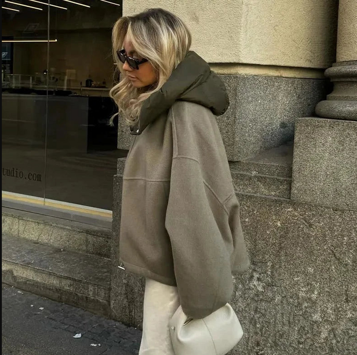 Karina | Women's Oversized Hooded Long Coat - Khaki - Image 4