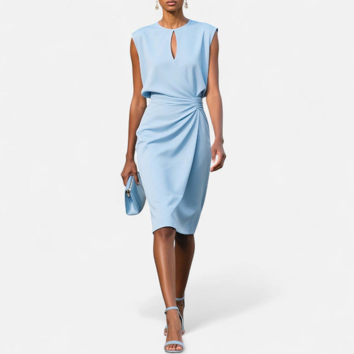 Elegant women's midi dress, flattering fit. Perfect occasionwear for summer parties, evening events, & formal gatherings.