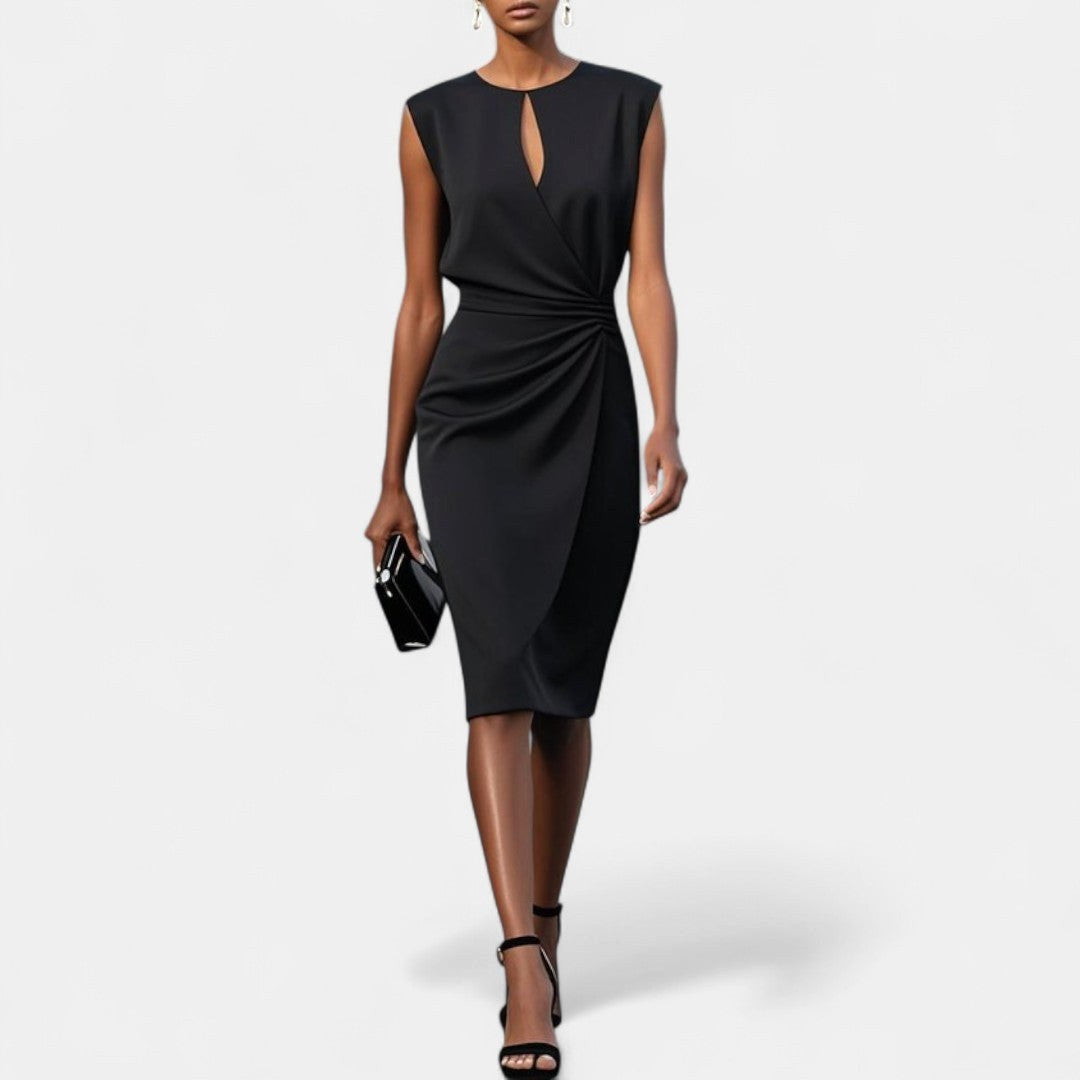 Flattering women's midi party dress. Elegant occasionwear, ideal for summer evening events & festive celebrations.