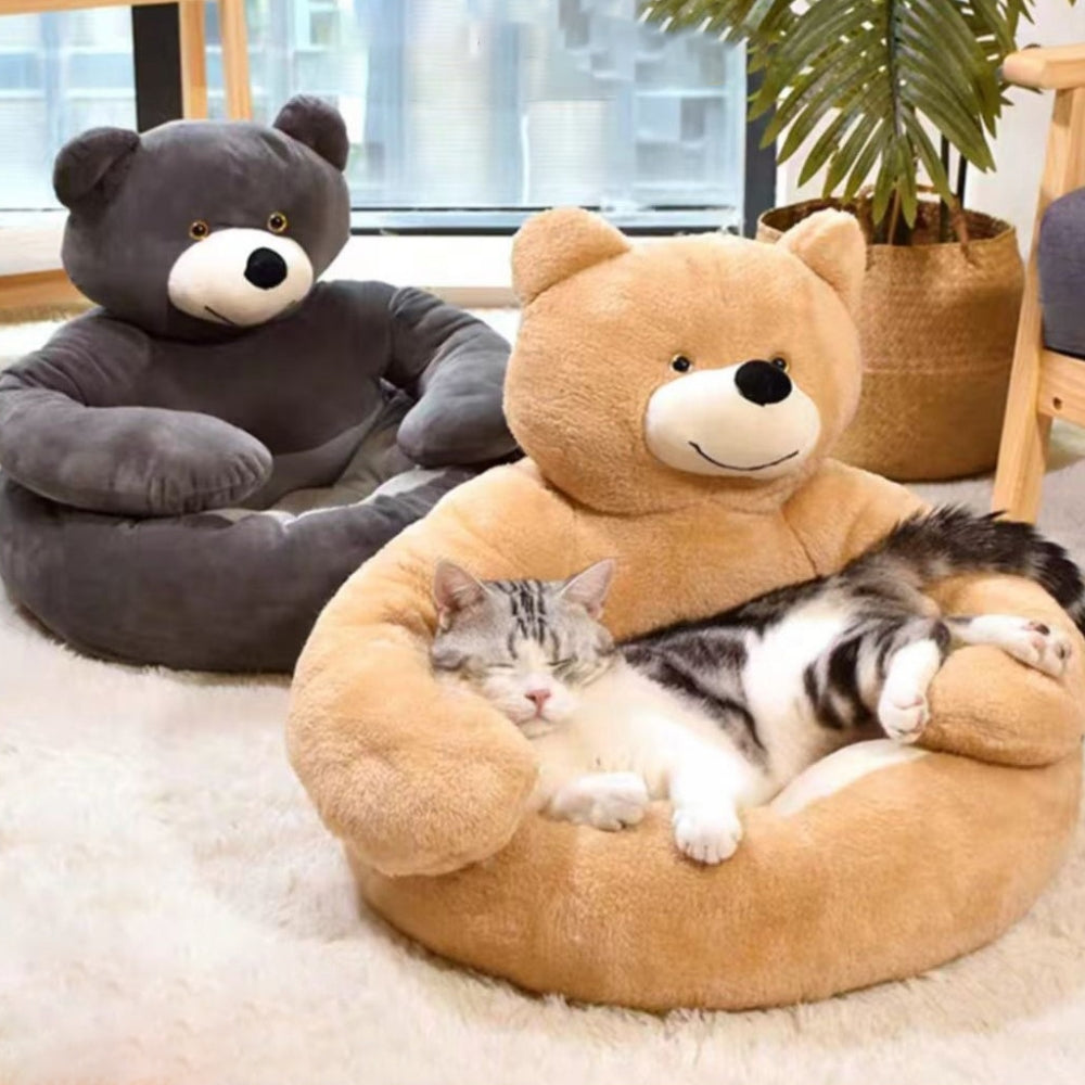 Comfortable dark grey adjustable pet bed. A luxurious, soft plush cuddle bed for cats & small dogs.