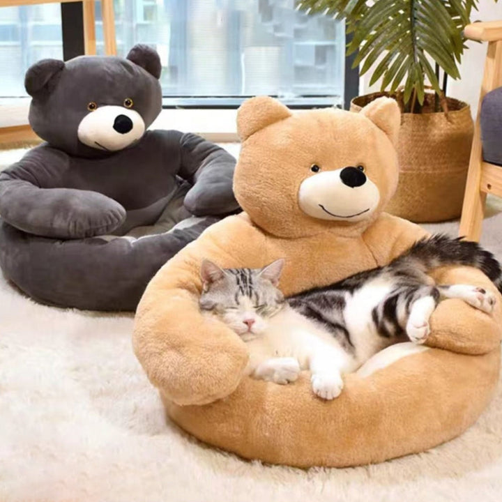 Comfortable dark grey adjustable pet bed. A luxurious, soft plush cuddle bed for cats & small dogs.