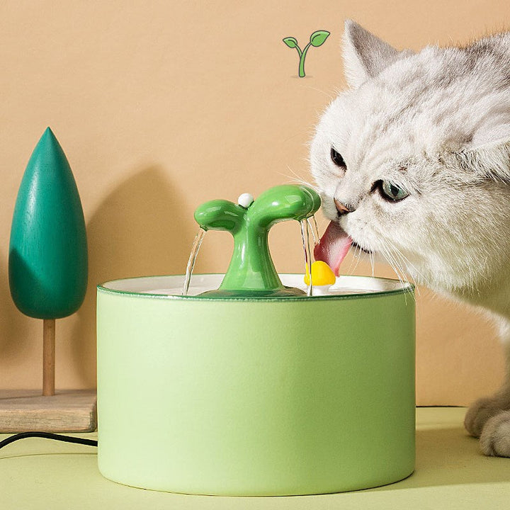 Automatic cat fountain made of silent ceramic, promoting pet wellness with continuous fresh, filtered water.