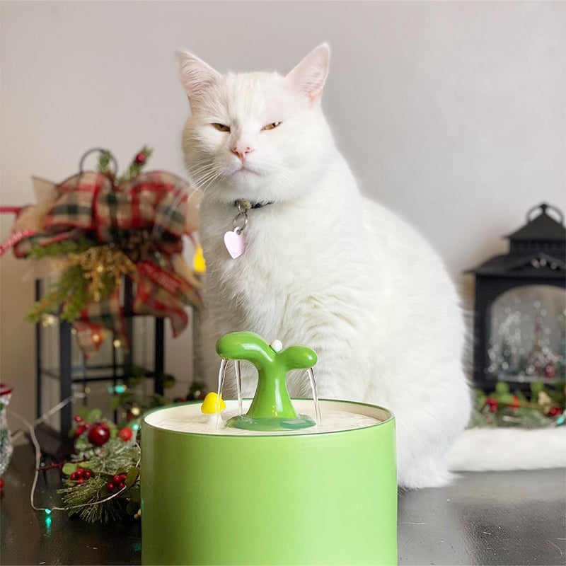 Quiet ceramic pet drinking fountain, ideal for cats & small dogs, for optimal hydration & a healthy lifestyle.