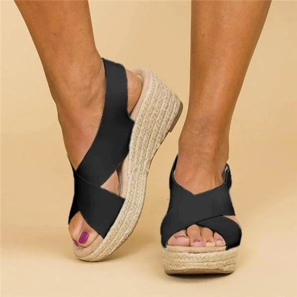 Women's Cross Strap Espadrille Wedge Sandals