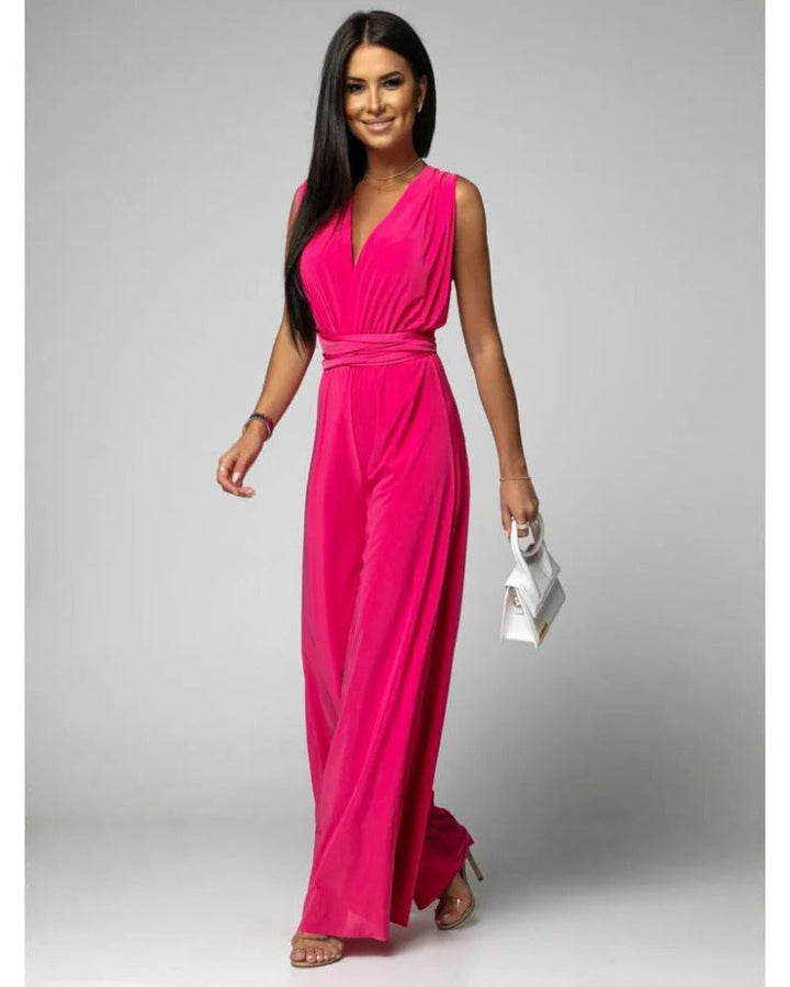 Sophisticated women's deep V-neck wide leg jumpsuit, a chic choice for formal wear, parties, and special occasions.