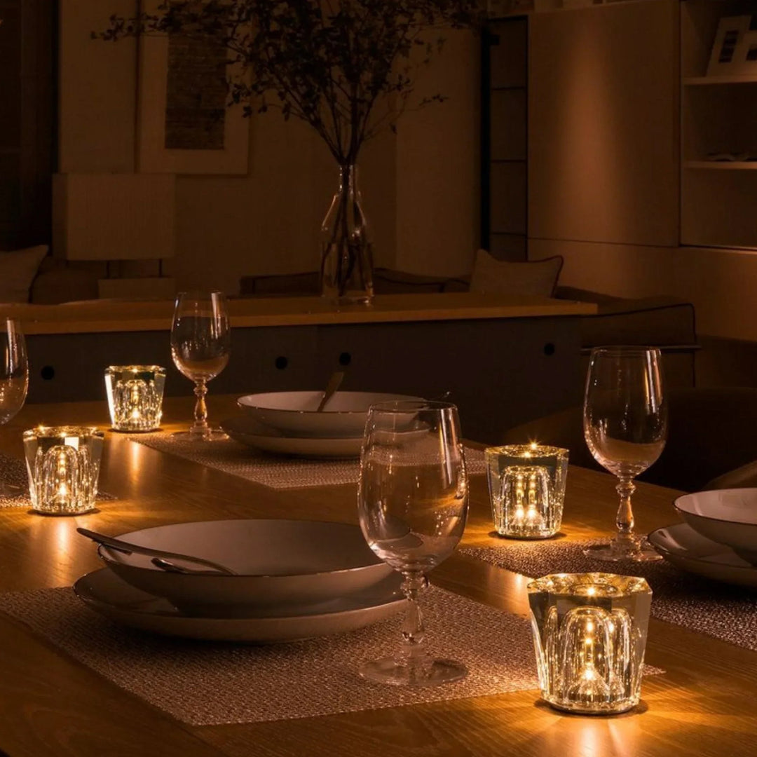 Portable crystal diamond lamp, cordless & rechargeable, creates a beautiful LED glow.