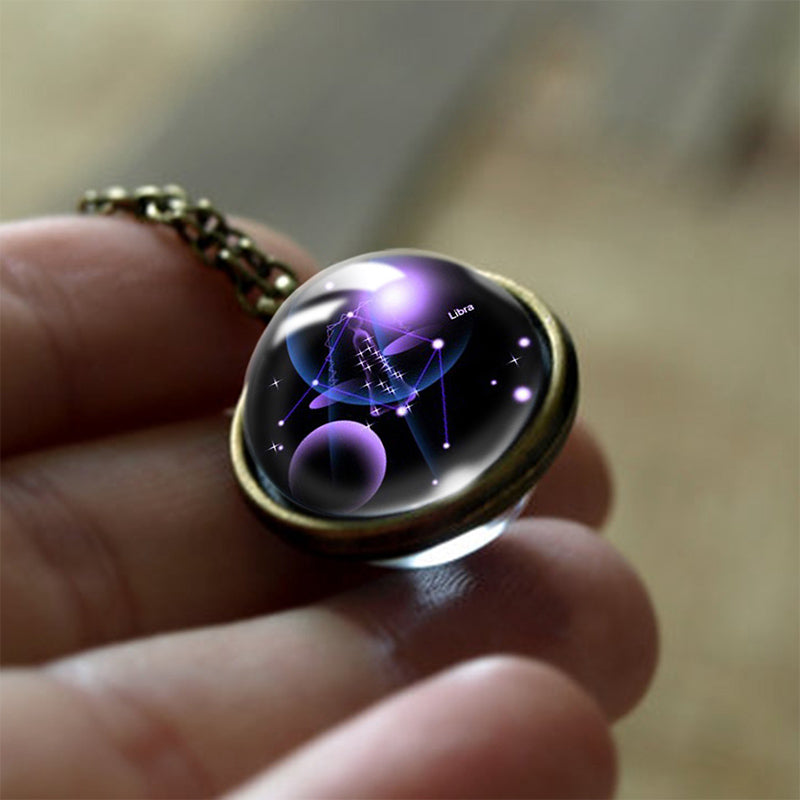Handcrafted glass pendant necklace with a specific zodiac sign, spiritual protection jewelry for women.