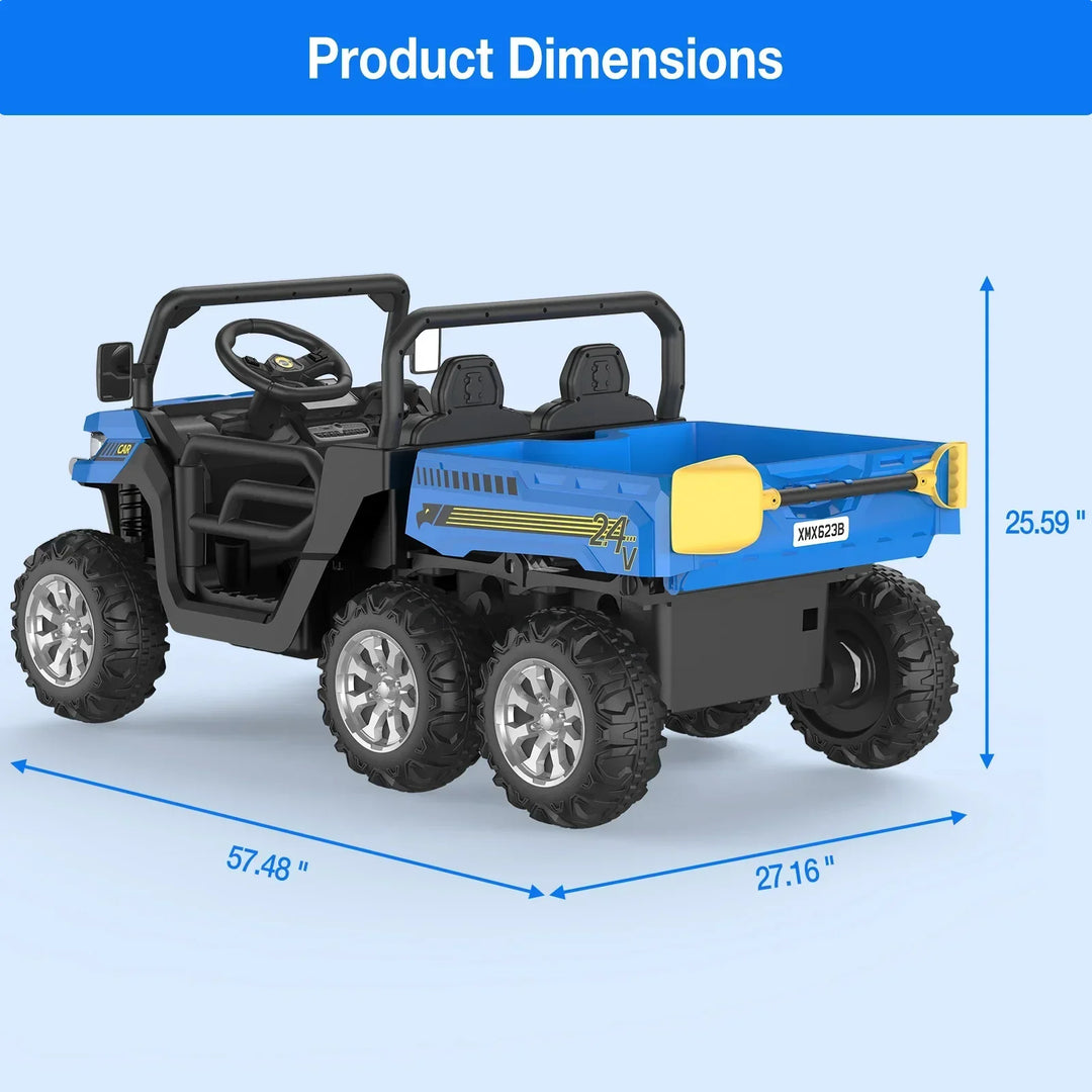 Powerful 24V kids' ride-on truck. Two-seater electric vehicle with remote control for young adventure drivers.