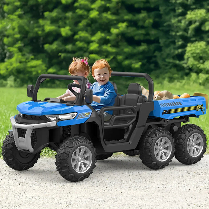 Kids' 24V electric two-seater ride-on truck, remote controlled. Ultimate children's outdoor adventure vehicle toy.