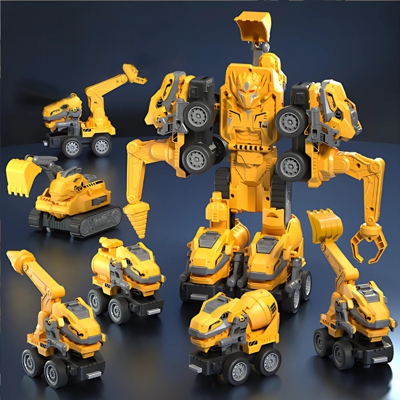 Kids' 5-in-1 Transformable Construction RoboRanger toy. Multi-vehicle robot engineering kit for imaginative play.