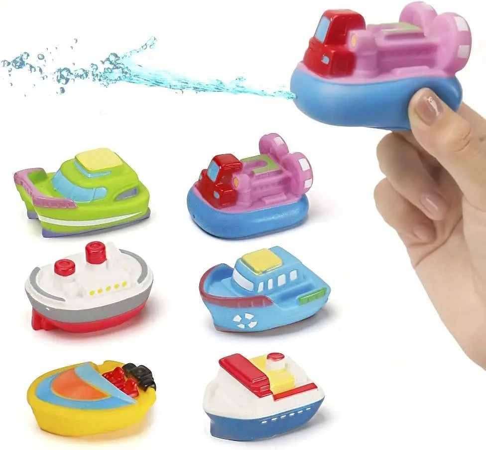 Kids' bath toy set with colorful boats and ferry for water play. Great for toddlers.
