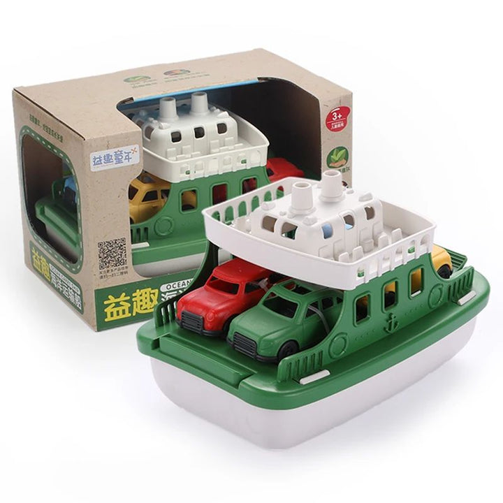 Safe, recycled plastic kids' bath toy set: boats & ferry for eco-friendly water play & bath time fun.