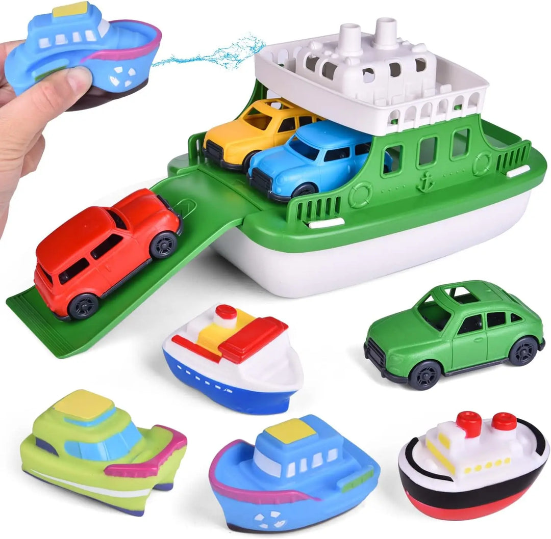 Toddler bath time fun with boat & ferry water toys. Encourages imaginative play for kids.