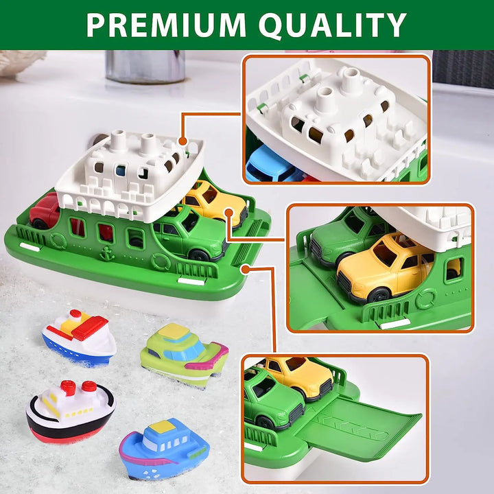 Complete kids' bath toy set featuring a ferry & multiple boats for engaging water play.