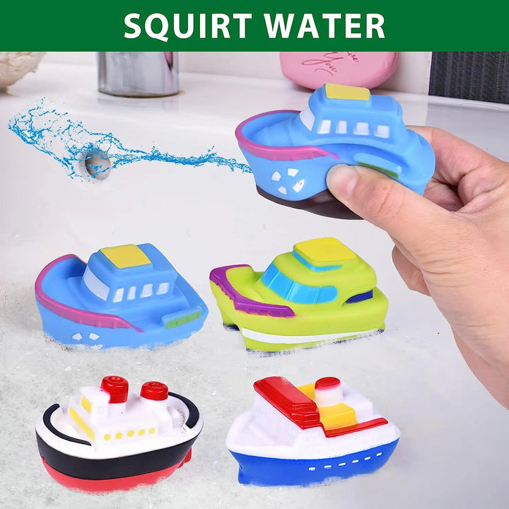 Colorful boat & ferry bath toy set made from recycled plastic for safe, imaginative water play.