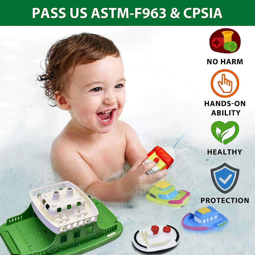 Recycled plastic boat & ferry bath toys for kids. Safe, durable water play for toddlers.