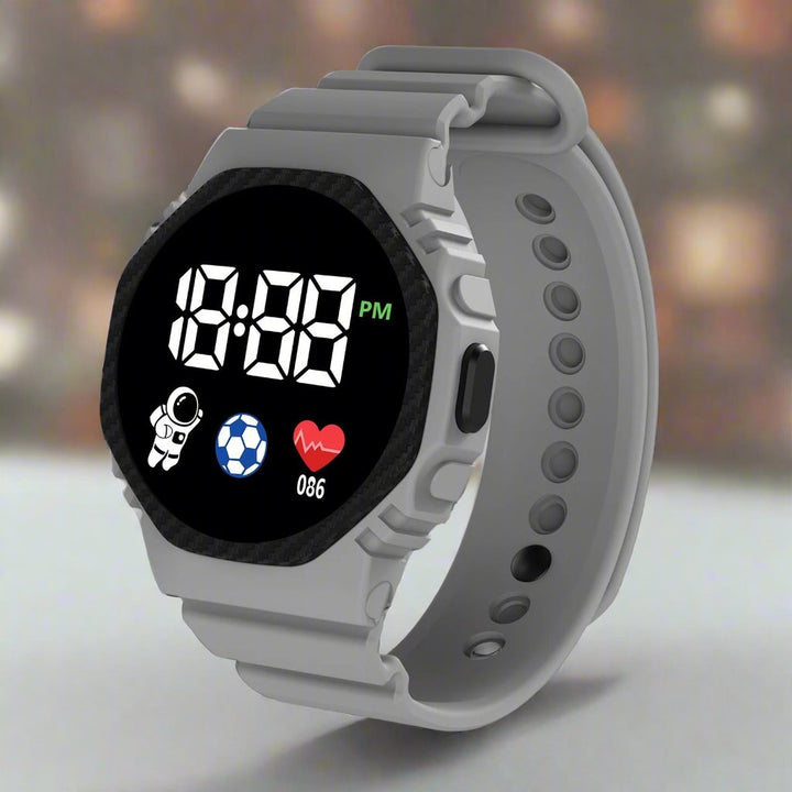 Red kids' waterproof watch featuring an easy-to-read LED screen.