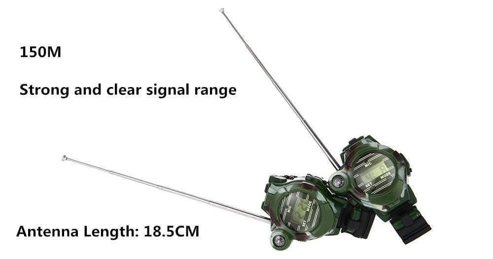 Educational camouflage walkie-talkie watch for kids. Encourages outdoor adventure, communication, and explorer skills.