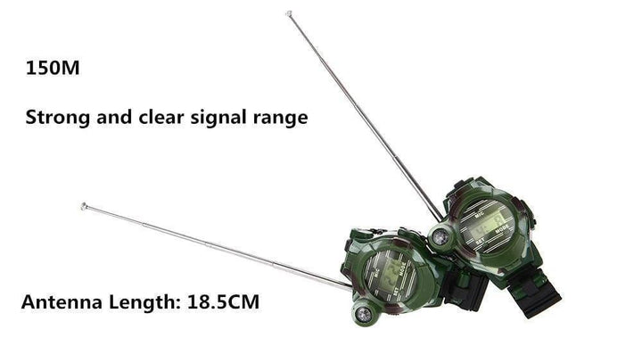 Educational camouflage walkie-talkie watch for kids. Encourages outdoor adventure, communication, and explorer skills.