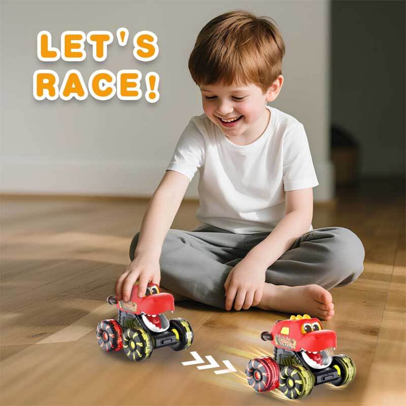 Children's dinosaur monster truck toy, a cool dino truck with light-up LED wheels for boys & girls.
