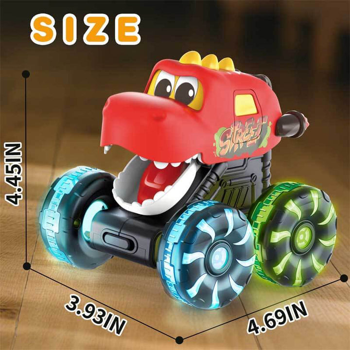 Dynamic dinosaur monster truck with LED wheels, encouraging creative, imaginative play for children.
