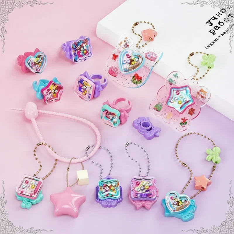 Colorful art supplies for children's activity: a 3D sticker and jewelry making educational toy.