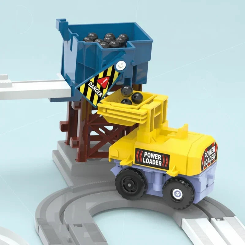 Exciting kids' electric construction race track for toddlers, promoting hands-on building & imaginative play.