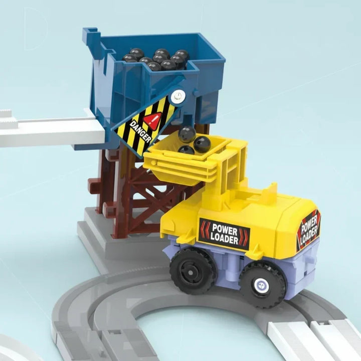 Exciting kids' electric construction race track for toddlers, promoting hands-on building & imaginative play.