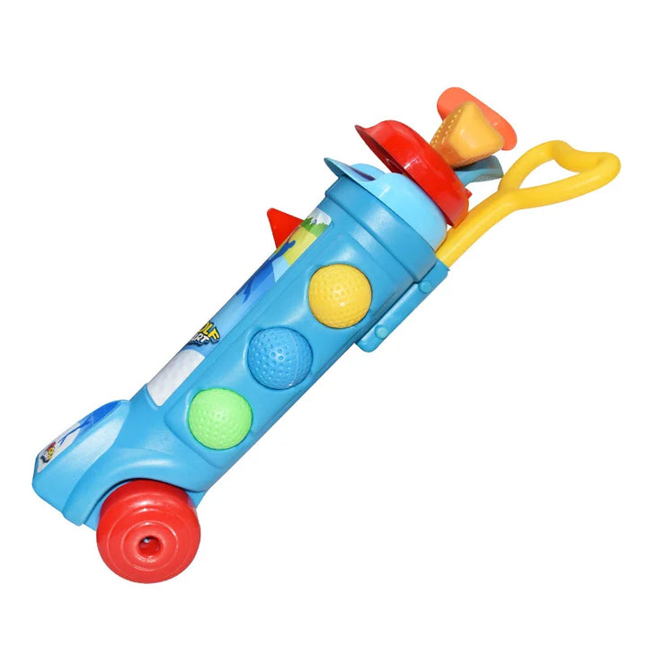 Kids golf practice set with colorful clubs and balls for indoor/outdoor fun.