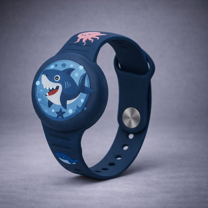 Kids GPS tracking bracelet with a vibrant silicone strap for child safety and location monitoring.