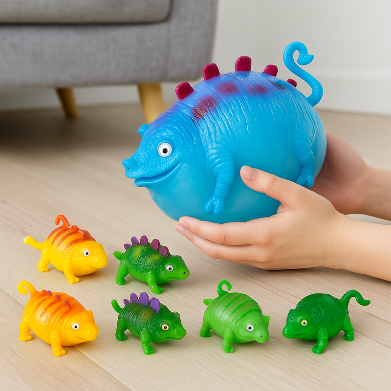 Children enjoying vibrant inflatable dinosaur balloons, perfect for a dino-themed party or imaginative playtime.