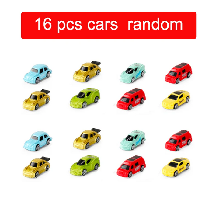Kids' interactive car play track set with multiple levels, railway, and parking for engaging fun.