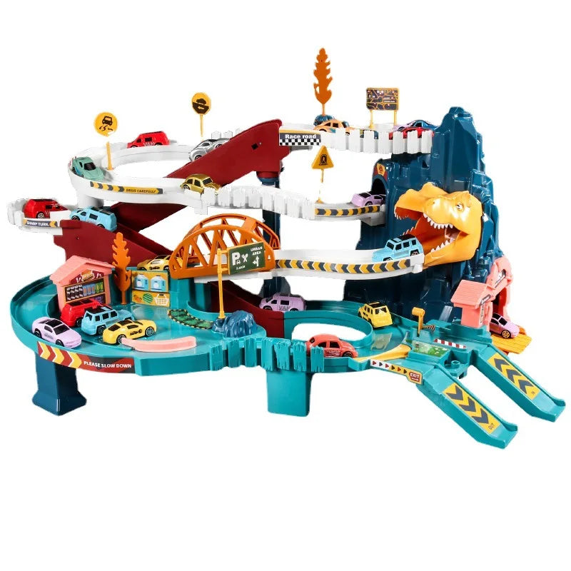 Kids' problem-solving toy: Interactive car track set promoting fine motor skills and strategic thinking.