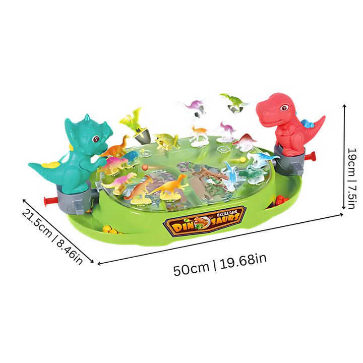 Boxed Kids' Interactive Dinosaur Battle Game, 2-player developmental toy with colorful dino figures & game board.